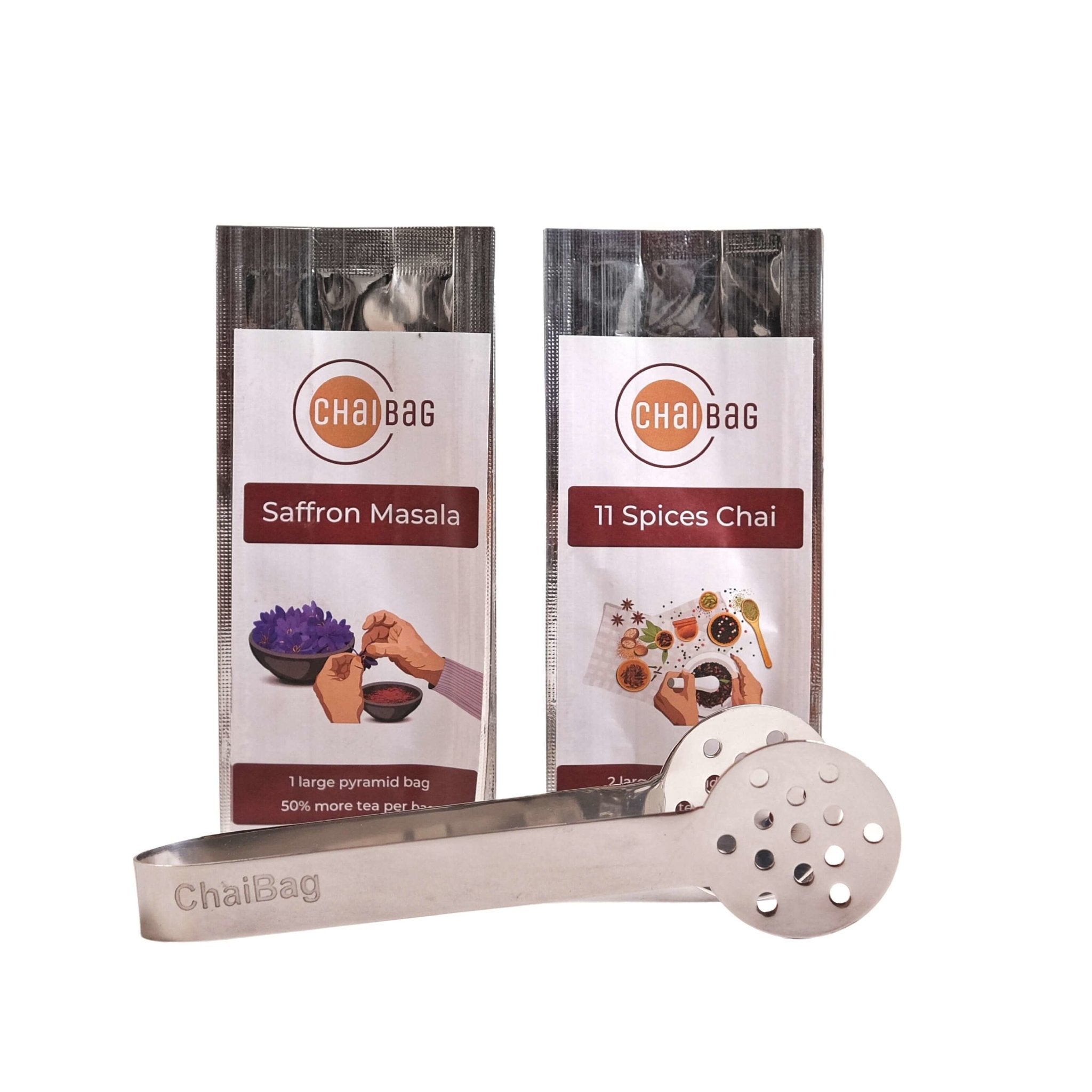 11 Spices Chai Sample & Saffaron Chai Sample with Tea Bag Squeezer - ChaiBag