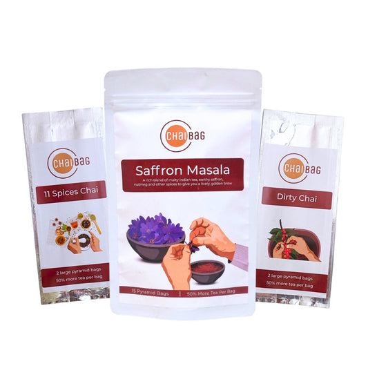 Saffron Masala Chai with 11 Spices and Dirty Chai samples - ChaiBag